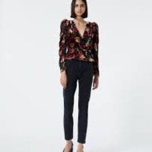 The Kooples Floral Print Burnout Velvet Top
